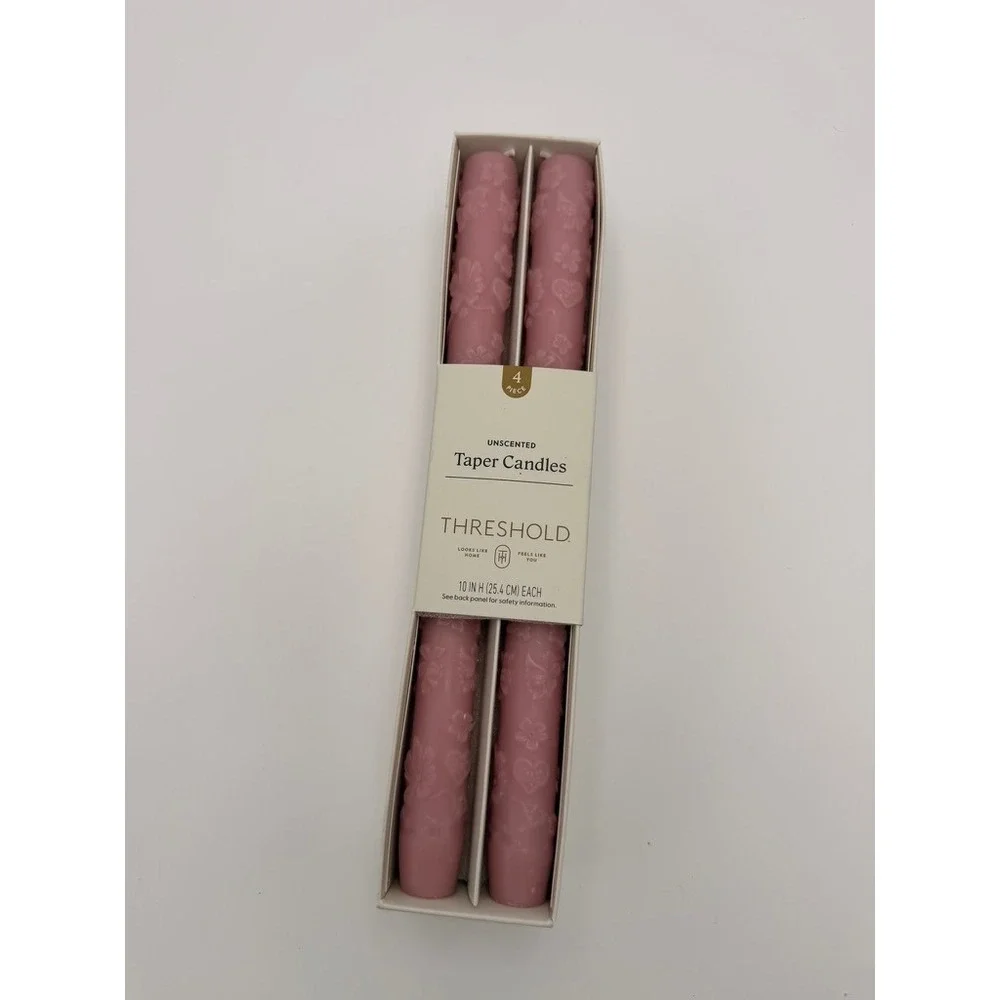 Threshold Taper Candles 4pc 10in Pink New Embossed Floral Heart Romantic Decor